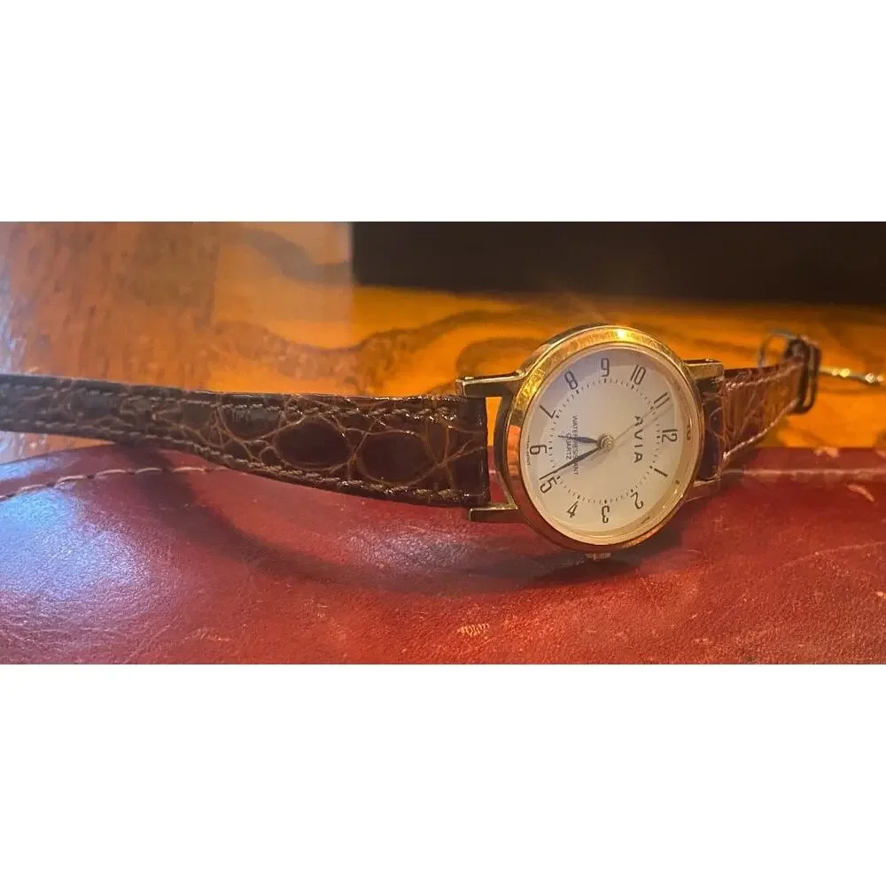 Women's 27mm Gold Tone Avia Watch, WR 30M, Leather Band